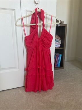 Bohme Pink Halter Ruffle One-Piece Dress